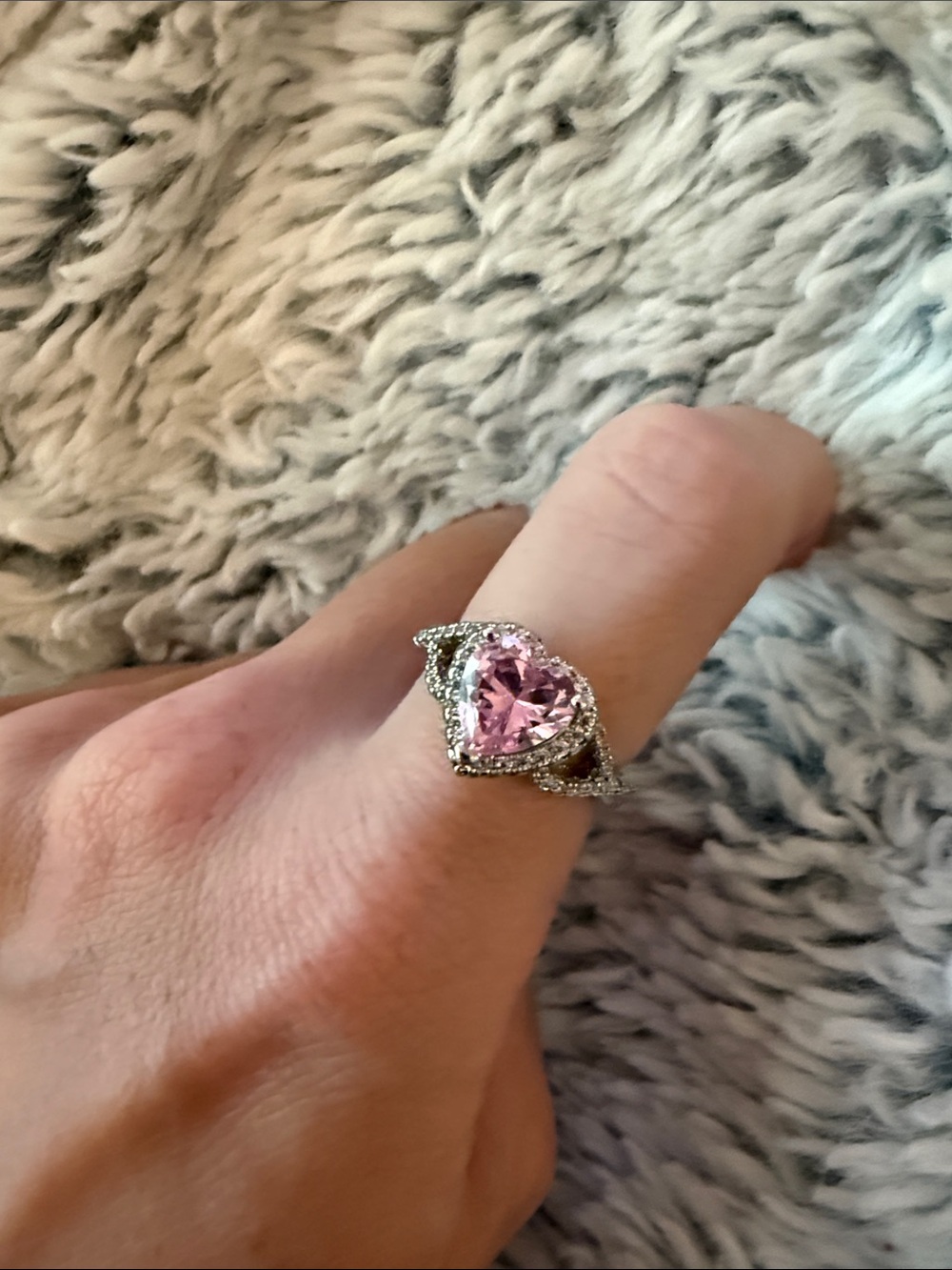 Pink Heart-Cut Solitaire Ring in Silver Tone